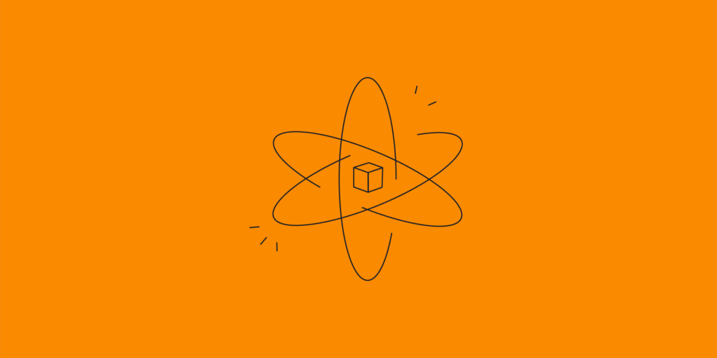 orange cube illustration with energy around it