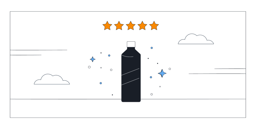 illustration of water bottle with 5 stars above it