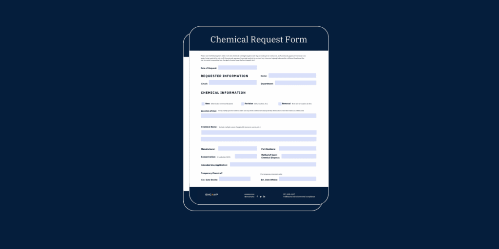 Encamp's Chemical request form to use with new chemicals or existing chemicals