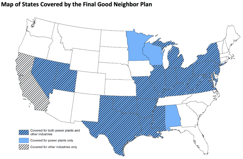 Map of States Covered by the EPA Good Neighbor Plan